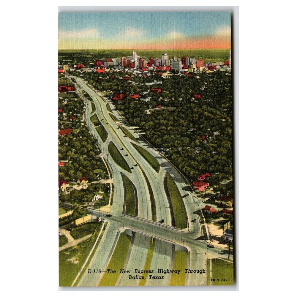 Vintage Dallas Texas Express Highway Curt Teich Postcard 1940s Linen